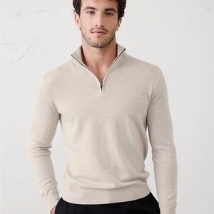 Banana Republic Men's Beige Grey Oatmeal Quarter Zip-Up Sweater M Worn Once wool